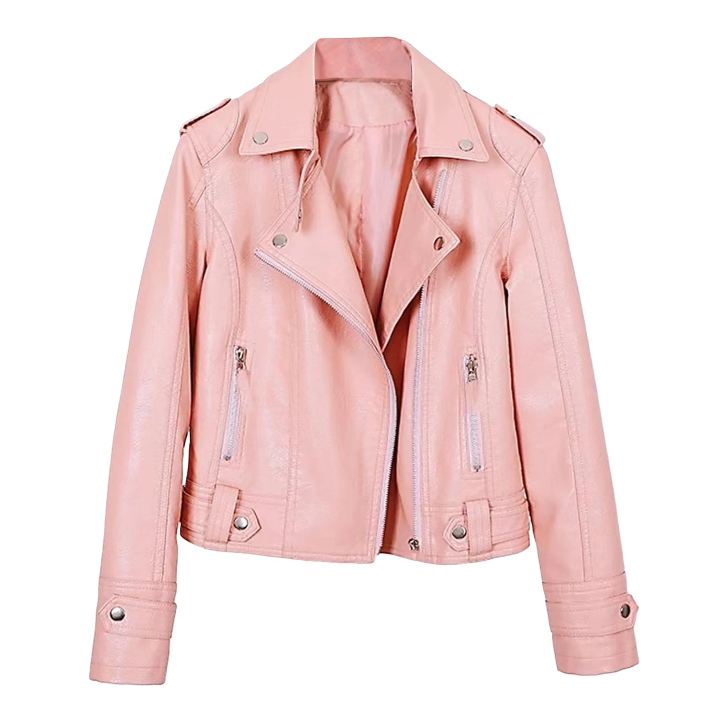 Autumn Short Jacket Solid Female Moto Biker Jackets Thin Ladies Cool Faux Leather Jacket Slim Short Leather Outwear