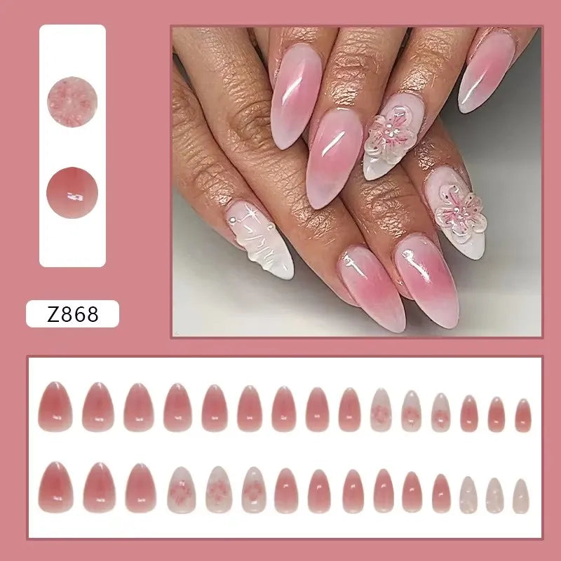 24pcs Cheap Love Wear Nail Almond Medium Press on Nails Cute Removable Beige Long False Nails Summer Korean Removable Nail Art