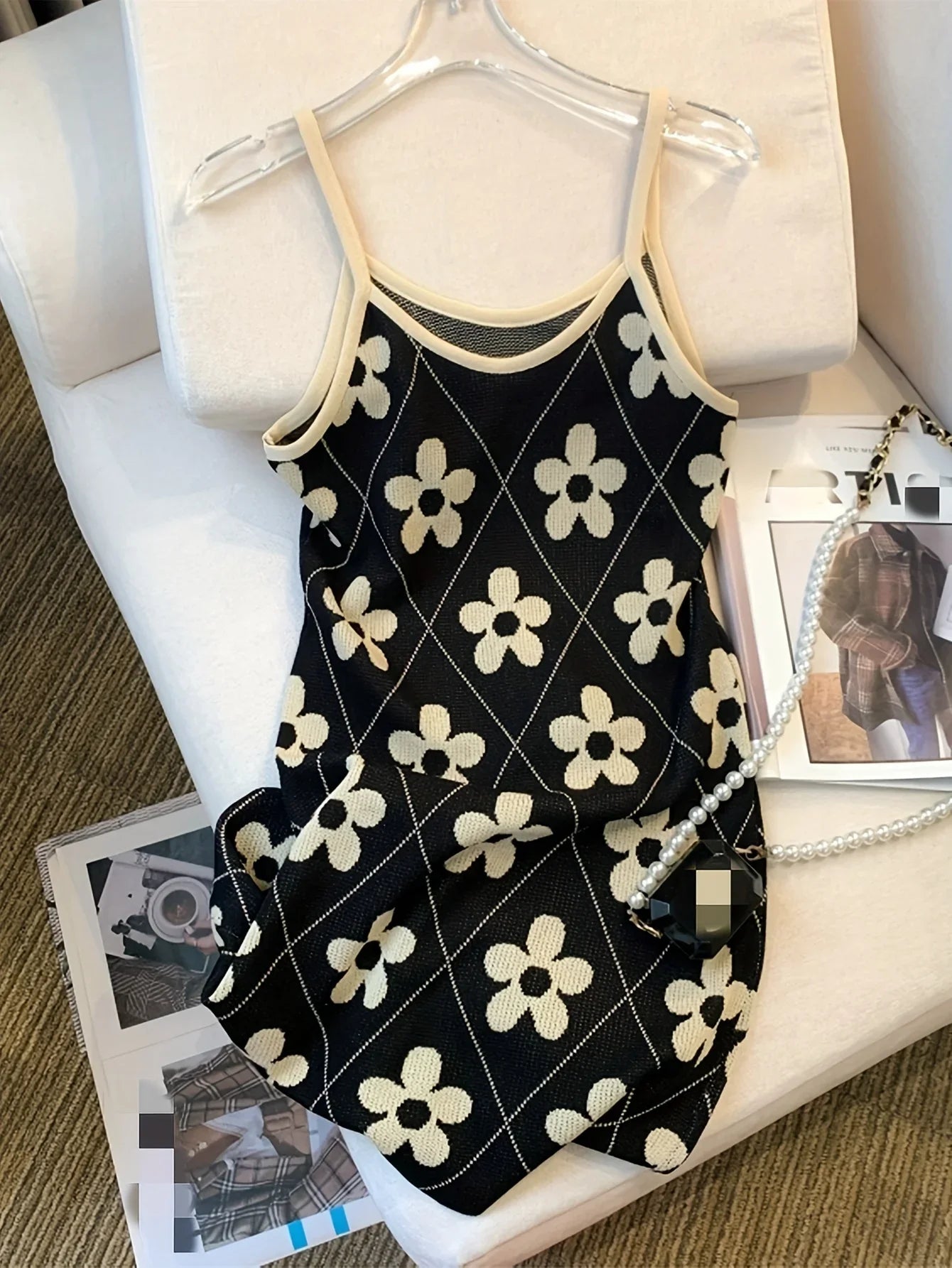 ITOOLIN New Summer Floral Pattern Knitted Cami Dress Sleeveless Mini Dress for Women Vacation Clothing Sundress Fashion New