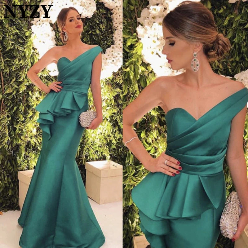 One-Shoulder Ruffles Mermaid Satin Floor-Length Formal Evening Gown | Inspired by Beren Saat