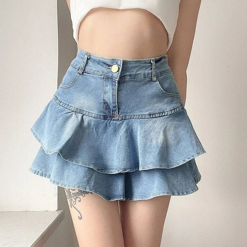 Denim Ruffle Mini Skirt | Meri