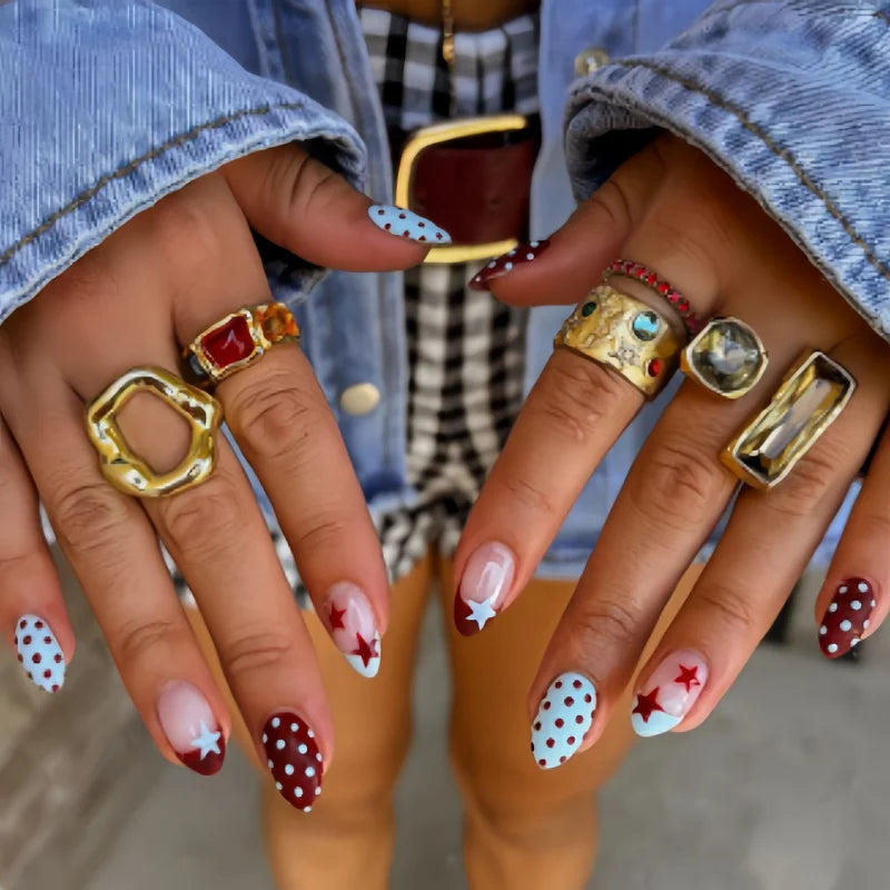 30Pcs Fake Nails Sweet Pink French Polka Dots Bows and Playful Cherries—Press-On Nails Perfect as Gifts for Girls and Friends
