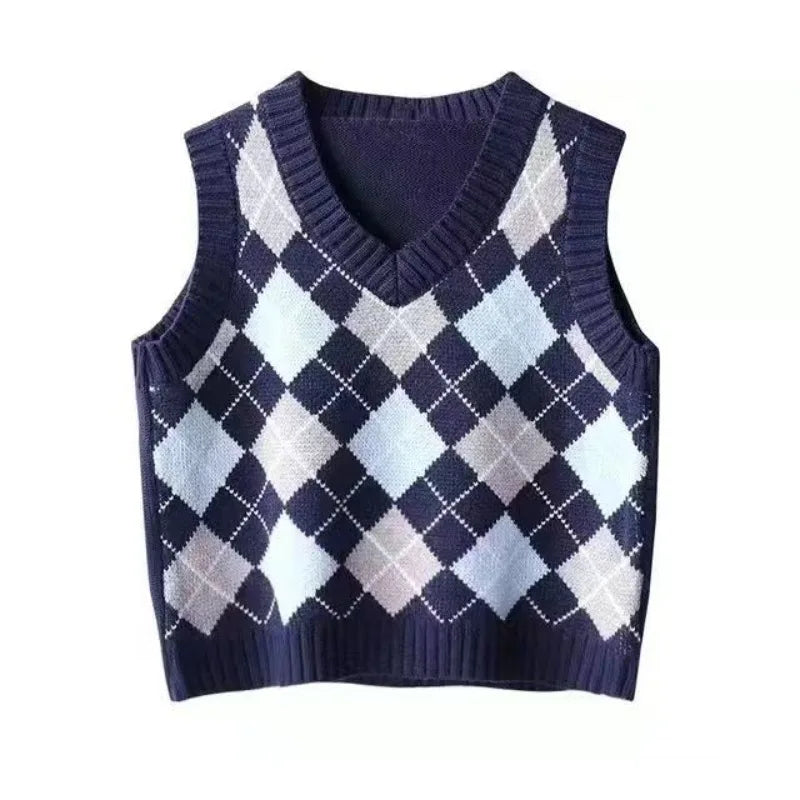 V-Neck Argyle Knit Sweater Vest | Inspired by Rosé