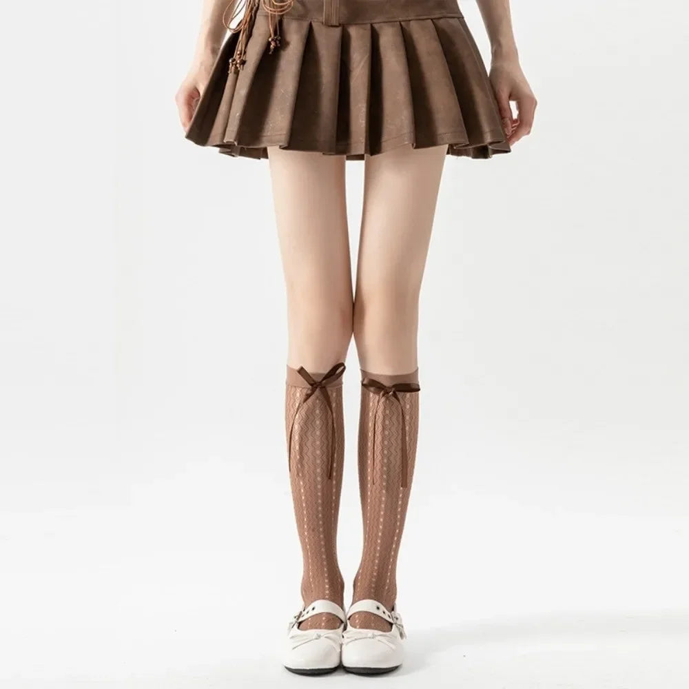 Sexy Solid Color Women's Stockings Lace Hollow out Pile Calf Socks Thin Korean Knee Highs Socks Girl Stockings