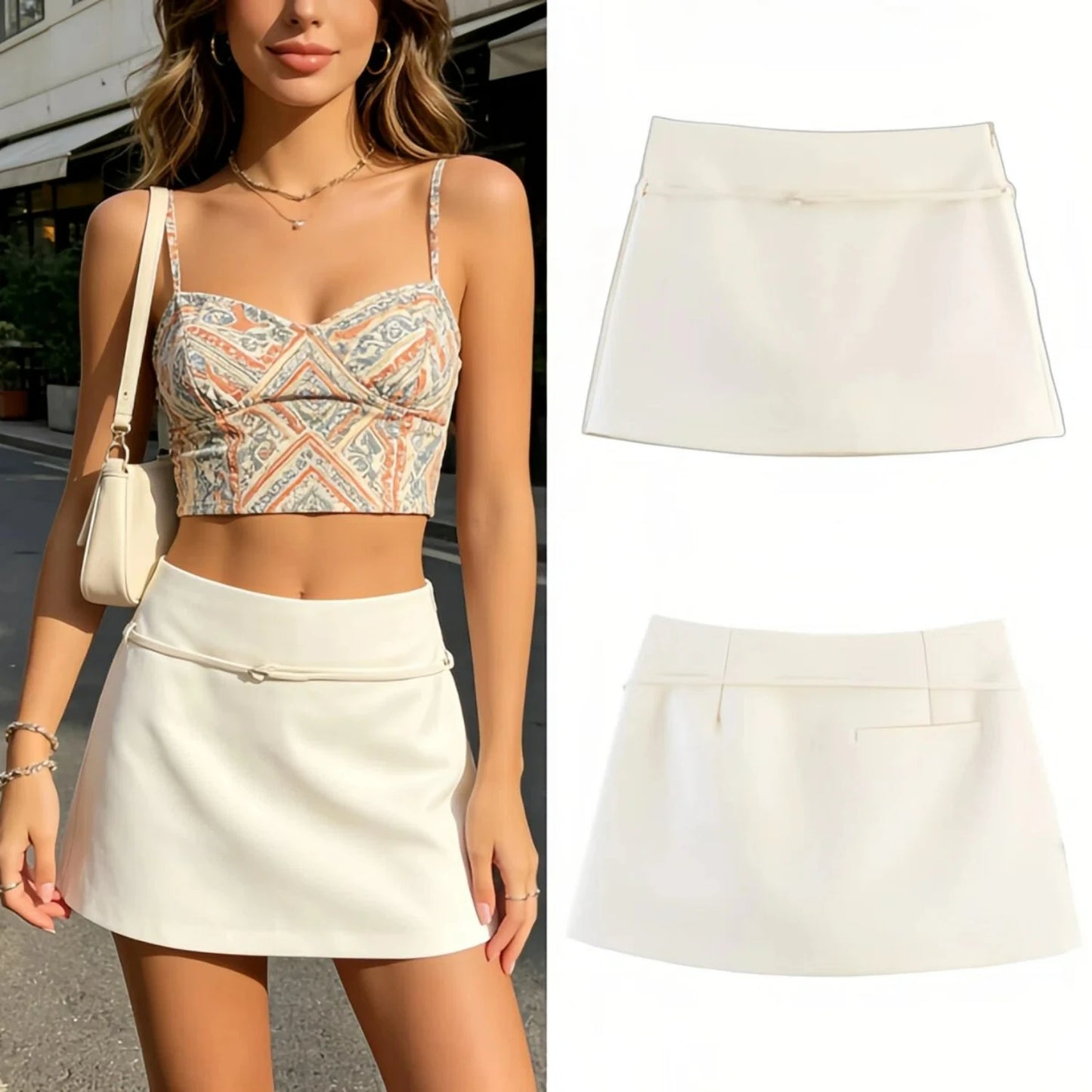 Spring Summer Women A Line Mini Skirt High Waist Solid Elegant Slim Fit Commute Skirt with Belt Office Lady Female