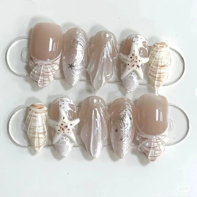 30Pcs False Nails Summer Ocean Style with Cool 3D French Tips High-Quality Press-On Nails Perfect As A Gift for Girls and Friend