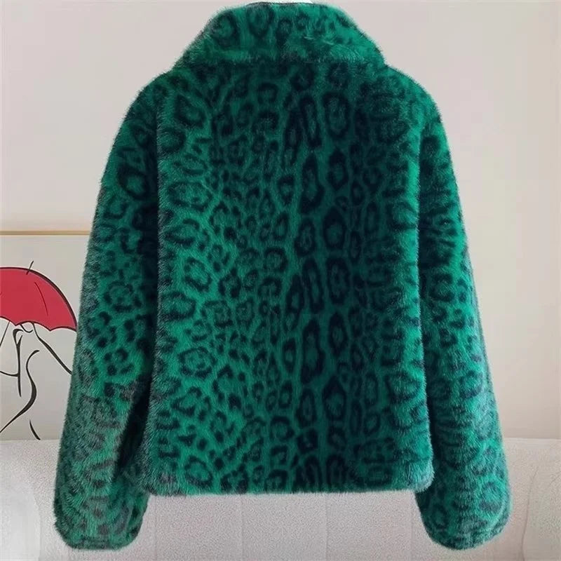 Leopard Print Fur Coat Women 2026 Autumn Winter Fashion Short Mink Jacket Thickened Warm Outerwear W1982