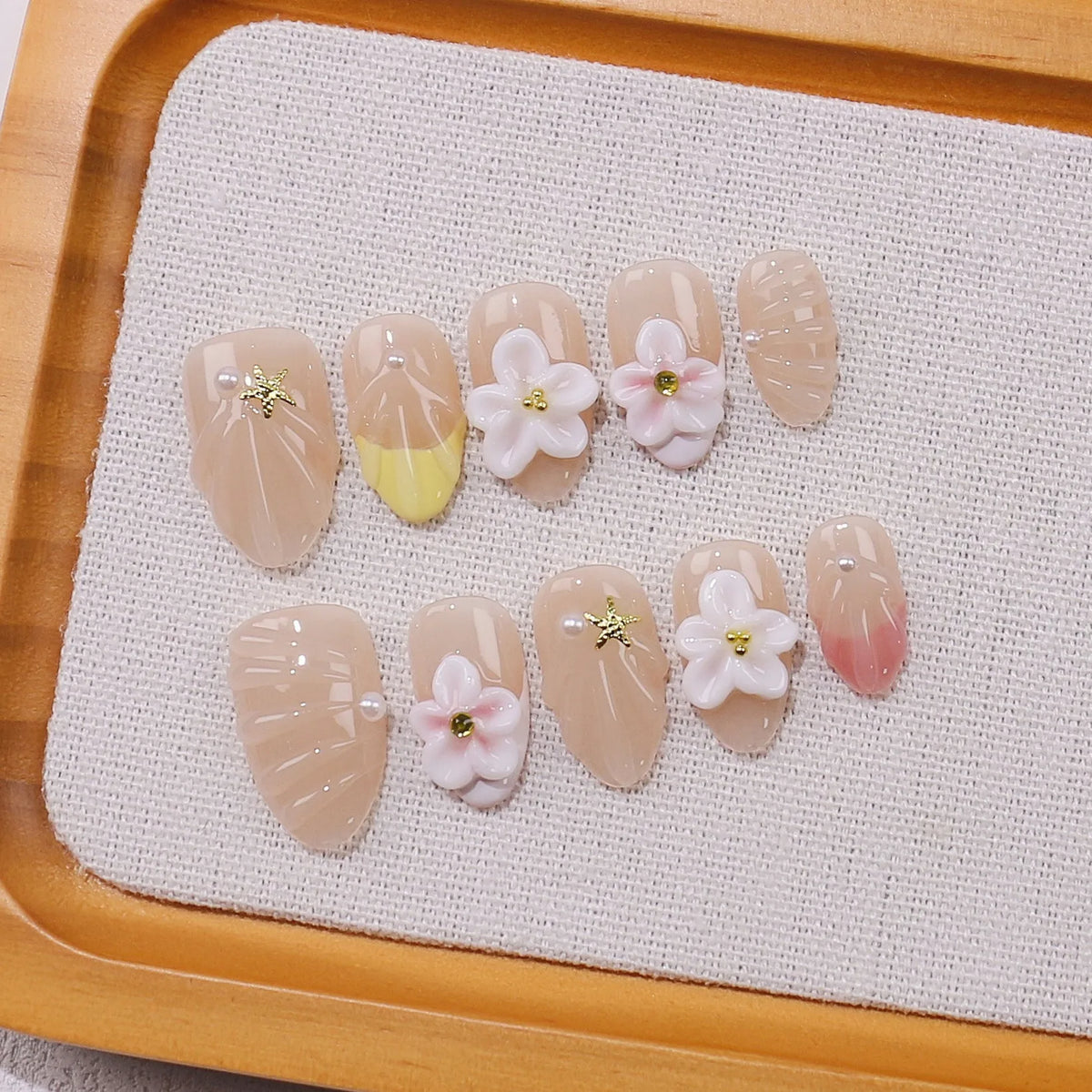 Flower Almond Shaped Handmade Press on Nails