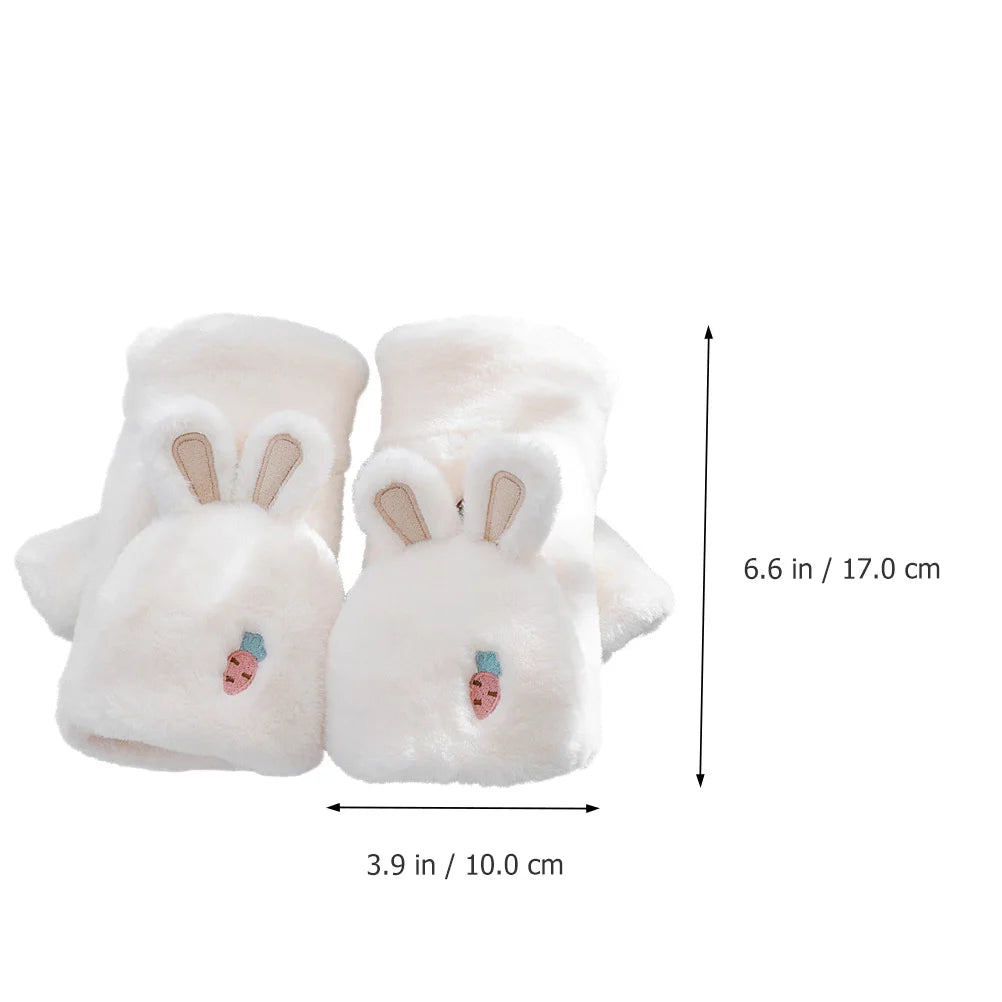 1 Pair Fingerless Winter Gloves Warm Polyester Lined Rabbit Ear Design Hand Protectors For Women Touch Screen Mittens Cycling