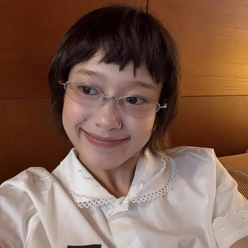 Korean Retro Cat Eye Anti-blue Light Glasses Women No Makeup Plain Glasses Men Contrasting Cute Decorative Computer Glasses