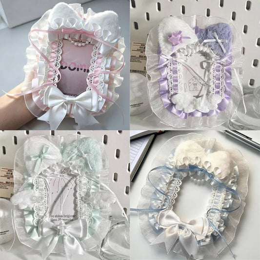 Handmade Cat Ear Card Holder Detachable DIY Itabag Decorations Display Frame Lolita Lace Bow Photocard Holder Bag Accessories