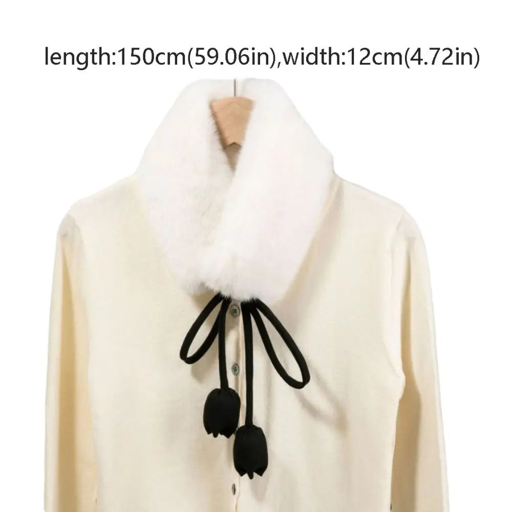 Sweet Rabbit Fur Earmuffs Multi Functional Headband Warm Scarf Tulip Flower Tether Neckerchief Fur Neck Warmer Daily Use