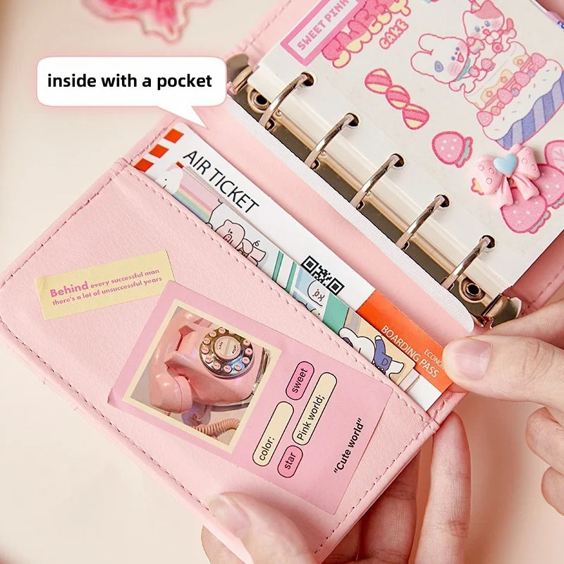 M5 Korean Pink Heart Ring Binder Detachable Portable Travel Journal for KPOP Idol Cute Small Album with Strap Diary Scrapbook