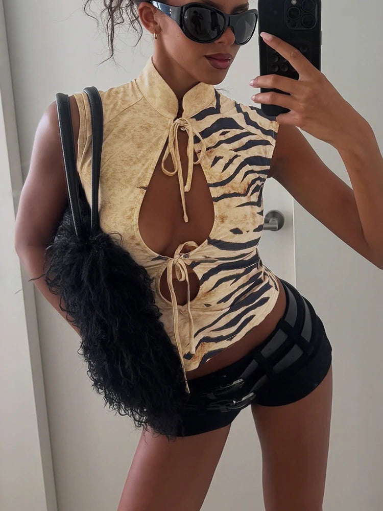 Tiger Print Hollow Tank Top | Inspired by Hilal