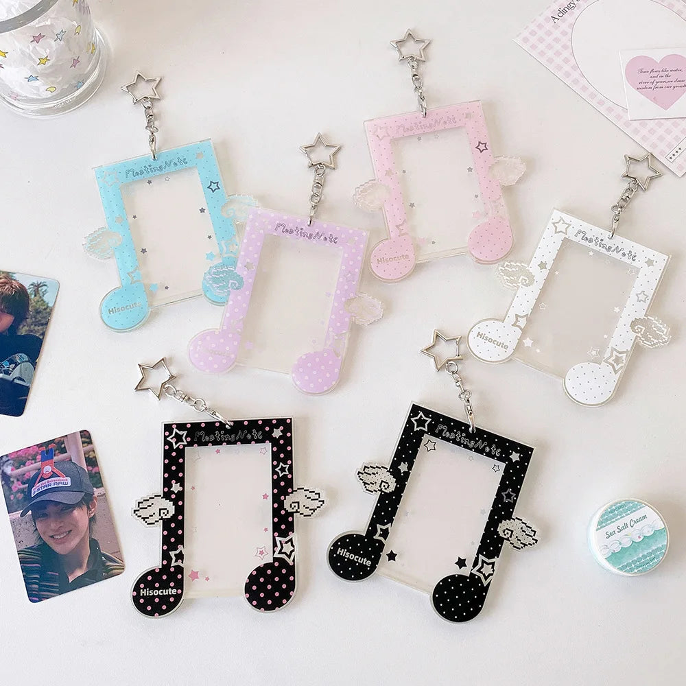 Fashion Kpop Acrylic Musical Note 3in Photo Card Holder Cute Girl Idol Photo Storage Card Bag Student Backpack Pendant Keychain