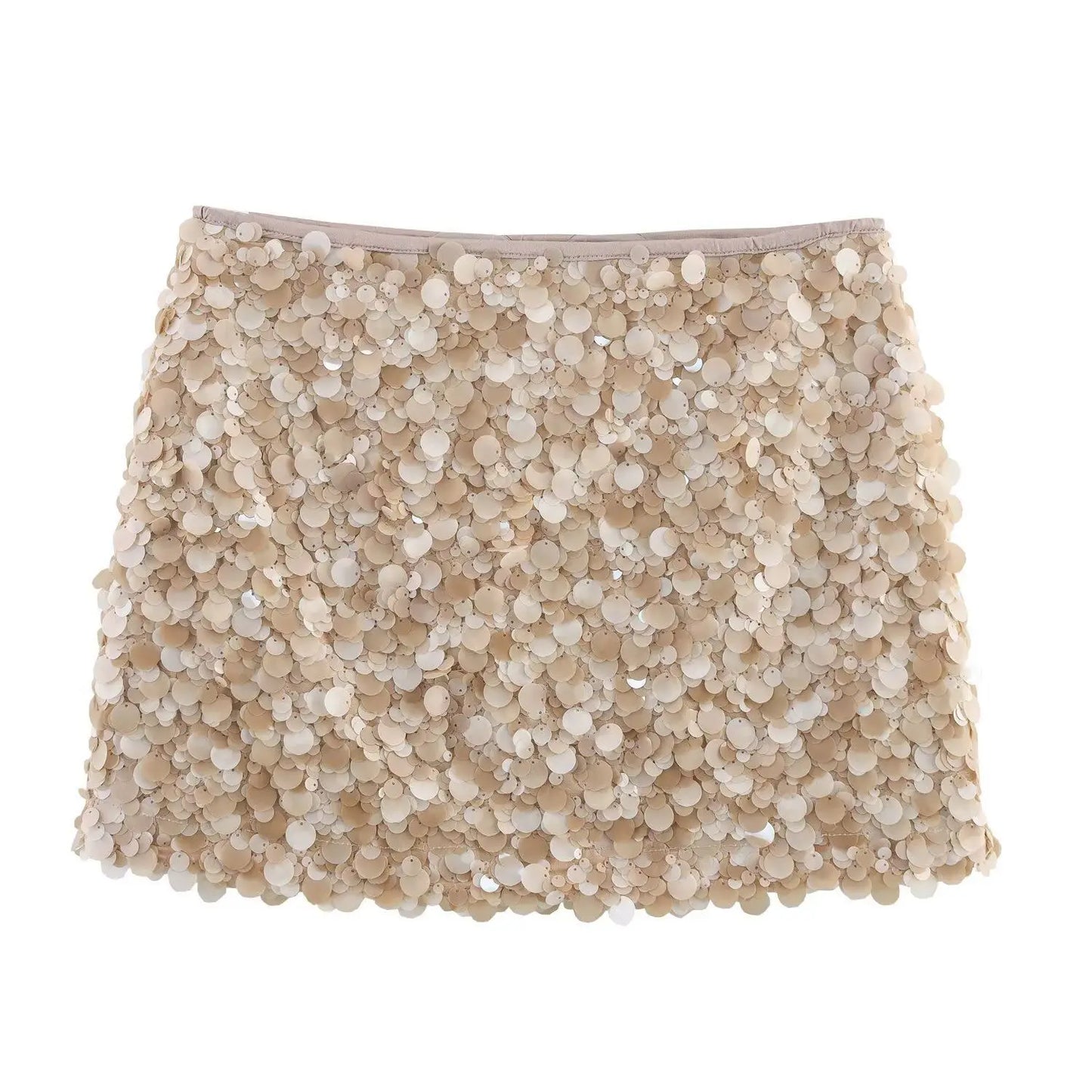 Women Fashion With Sequined Solid Side Zipper Mini Skirt Vintage High Waist Female Chic Lady Skirts