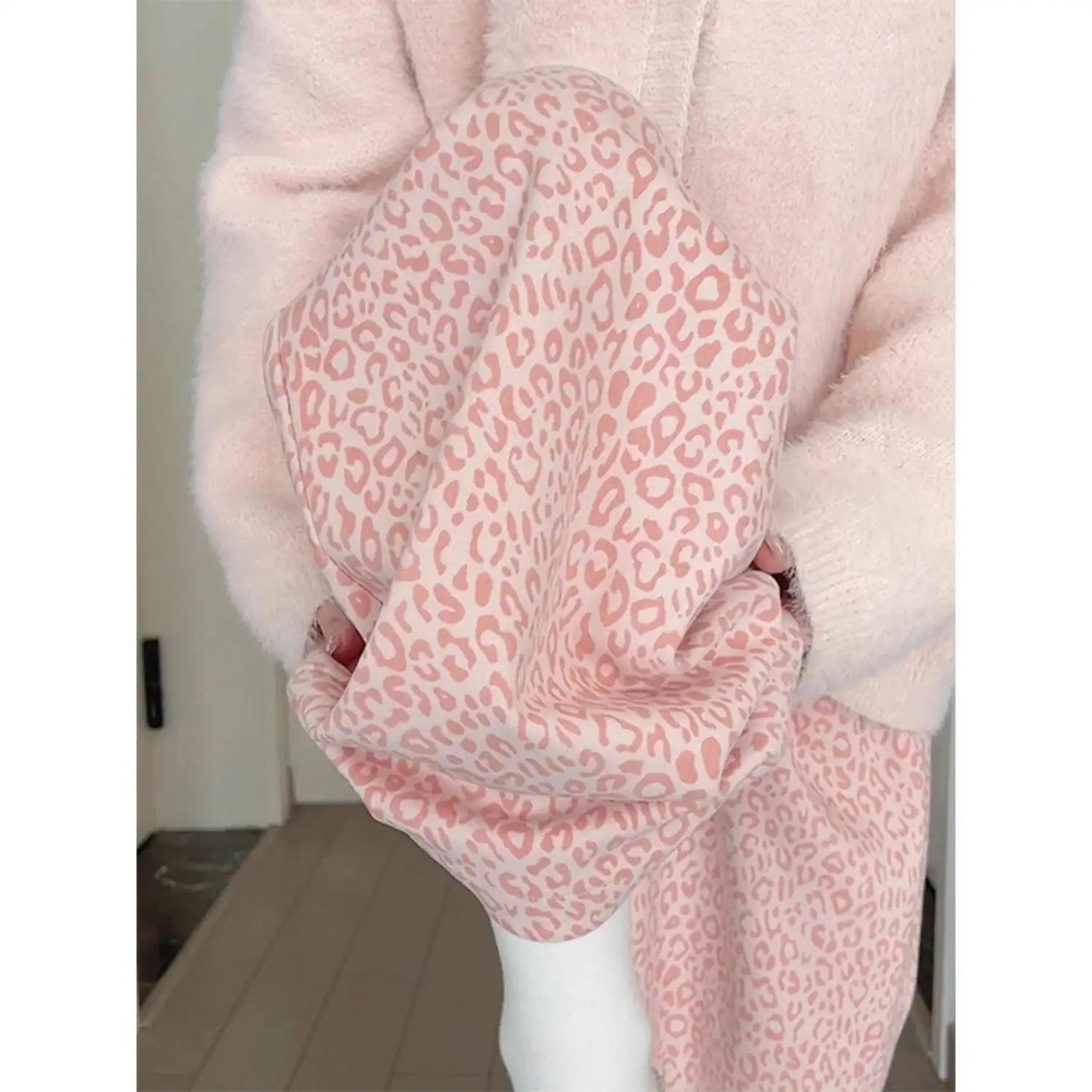 Pink leopard print fleece pants children's 2026 new autumn and winter retro lazy wind loose and thin casual wide-leg pants