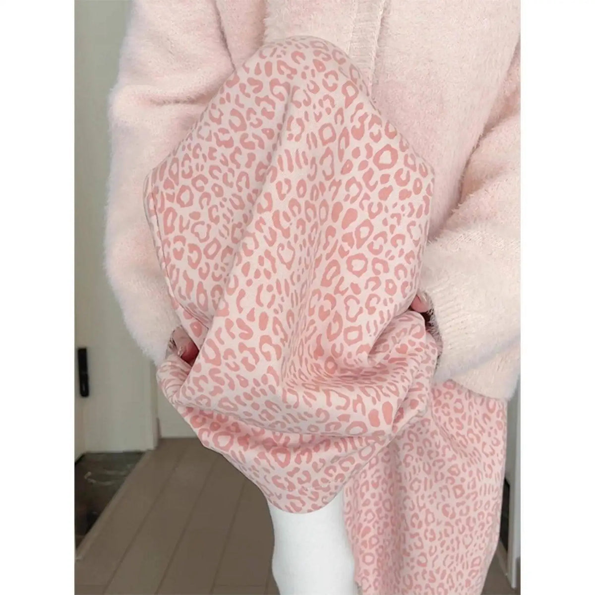 Pink Leopard Print Fleece Wide-Leg Pants | Inspired by Wonyoung