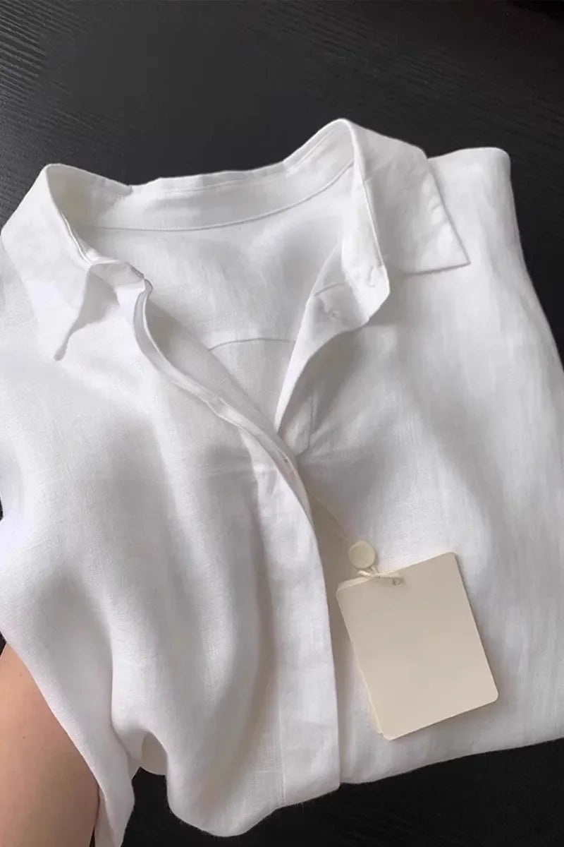 Loose Long Sleeve Linen Polo-Neck Shirt | Inspired by Pınar Deniz