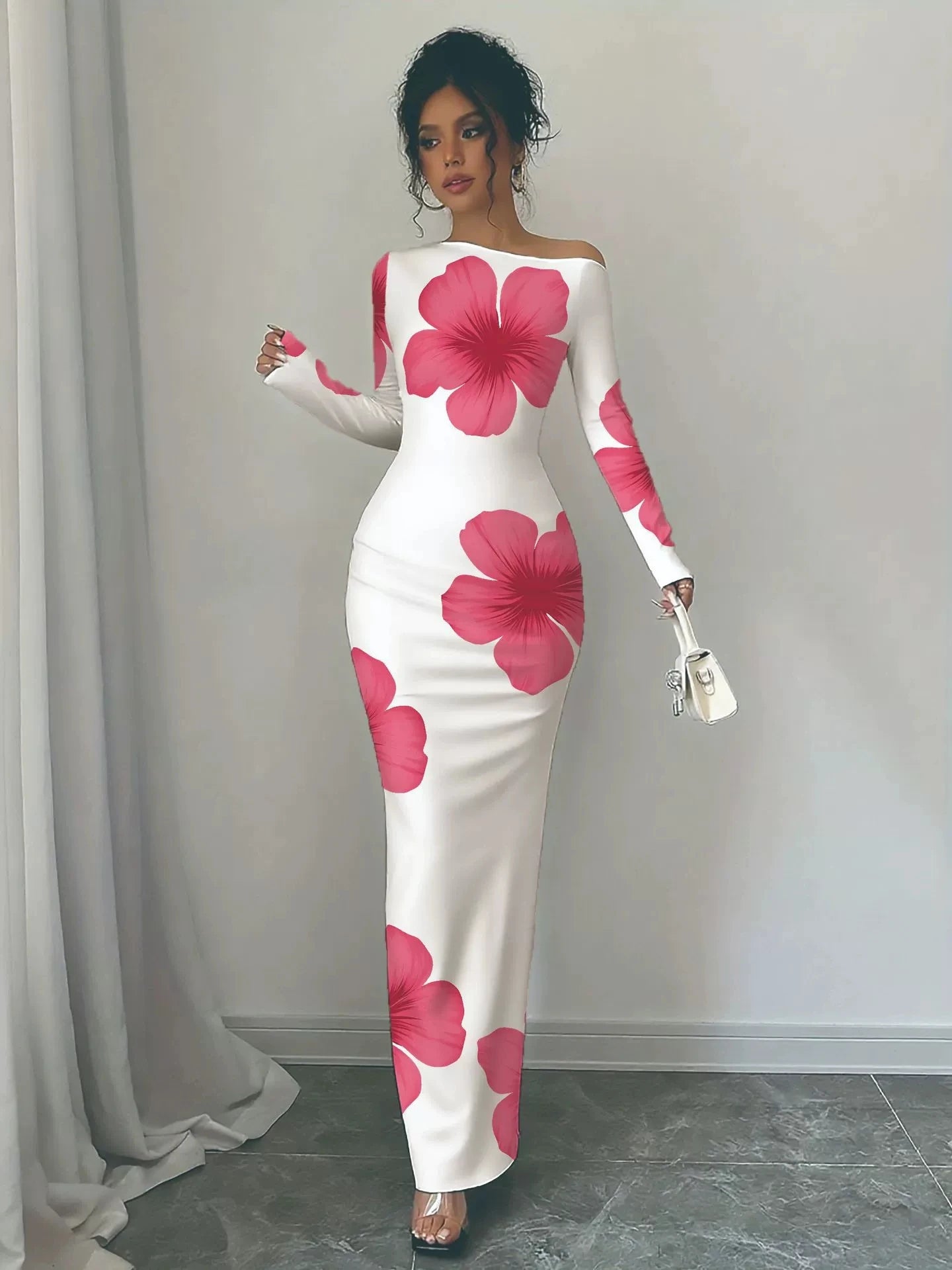 Trendy Elegant High-Waist Long-Sleeved Bodycon Dress Autumn New Style Individual Solid Color Figure-Hugging Sexy