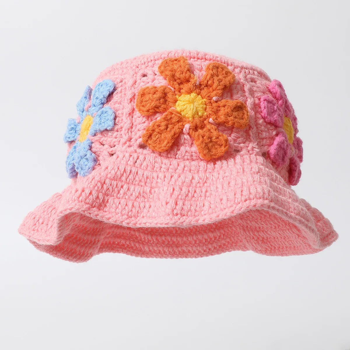 2023 Autumn New Crochet Korean Handmade Bucket Hat Women Weaving Knitted Hat  Fashion Flowers Autumn Winter Beanies Basin Cap