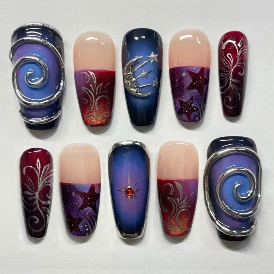 30pcs 3D Dream Rose Press on Nails Heart & Animal Wave Fake Nail Short Almond Full Coverage Nail for Women&Girl False Nail Art