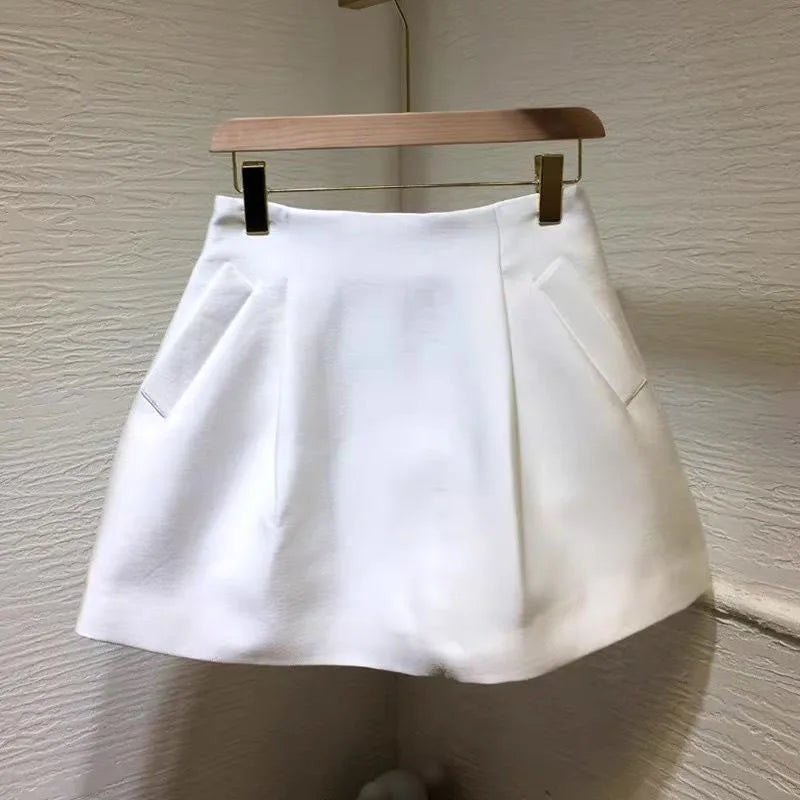 Xpqbb Korean Style White Mini Skirt for Women Streetwear High Wiast Puffy Short Skirts Ladies All-Match Simple A-line Y2K Skirt