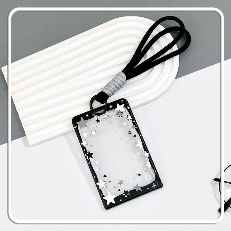 Star Sliding Cover Card Holder Transparent Portable ID Protector Kpop Photocard Case Student School Card Bus Card Holder