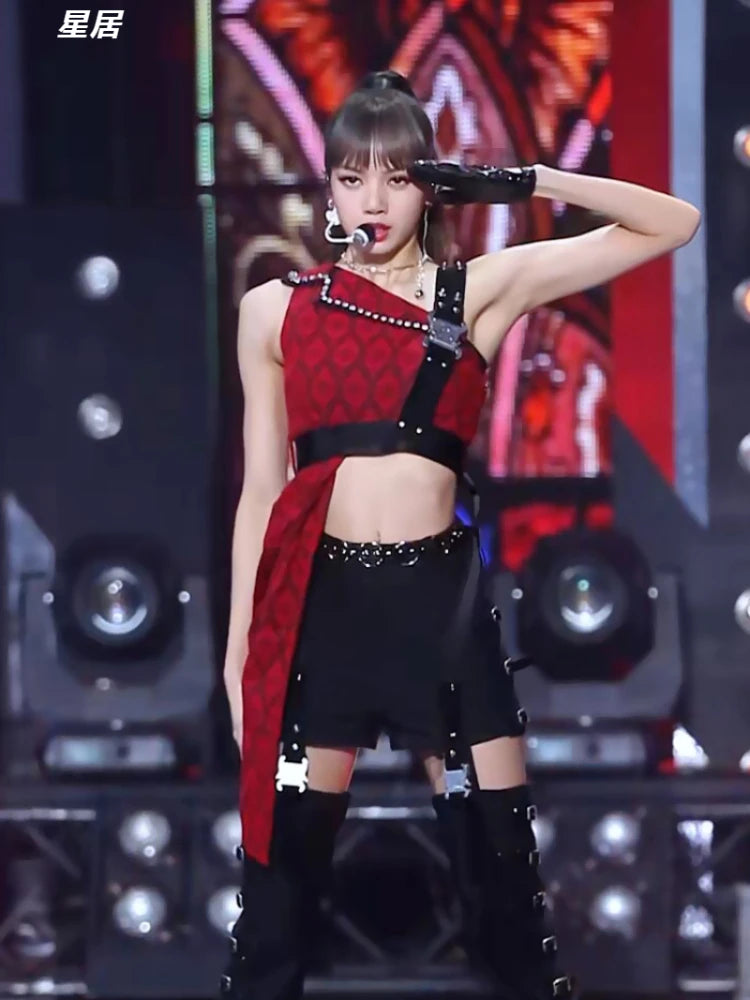 Kpop Women Group Costume Slim Vest Crop Top Sling Dress Short Skirt Sexy Jazz Dance Performance Clothes Y2k Concert Stage Outfit