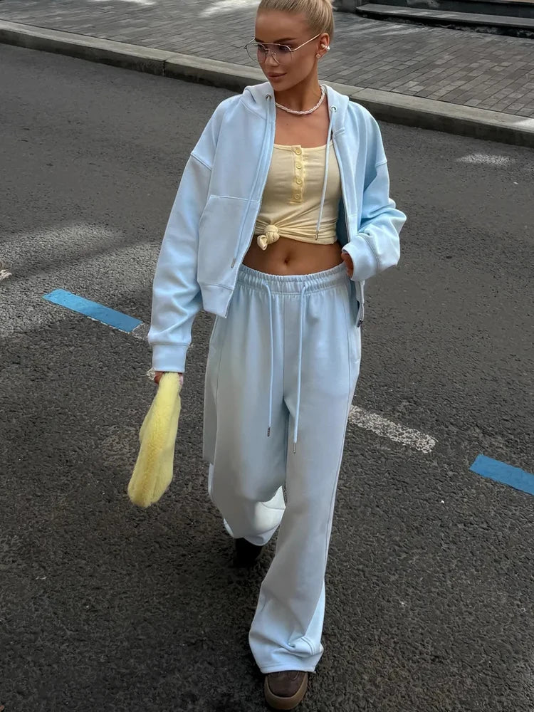 Beautiful Women's Tracksuits with A Zipper and A Hood Trousers Pink Two Piece Set Women Blue Classic Pant Sports Suit for Spring
