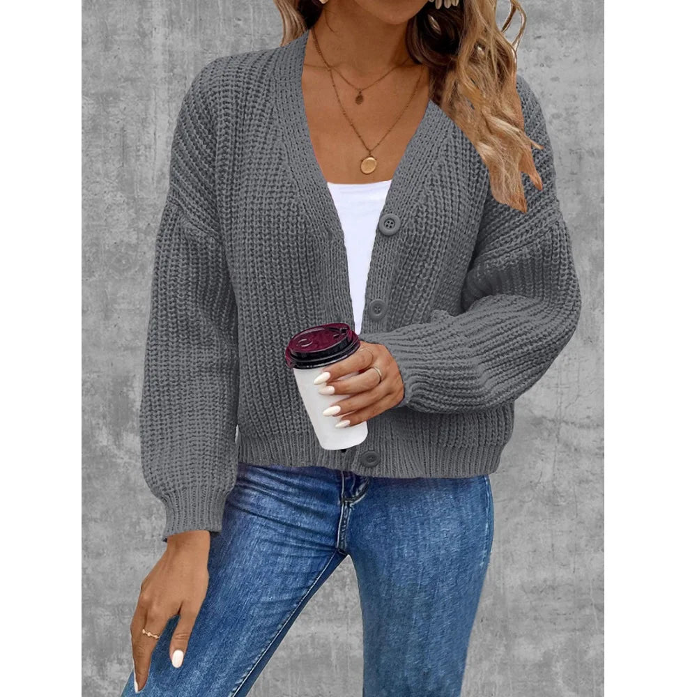 Women Autumn Winter Knitted Sweater Coats Single Breasted Long Sleeve V-neck Knitwear Cardigans Jackets