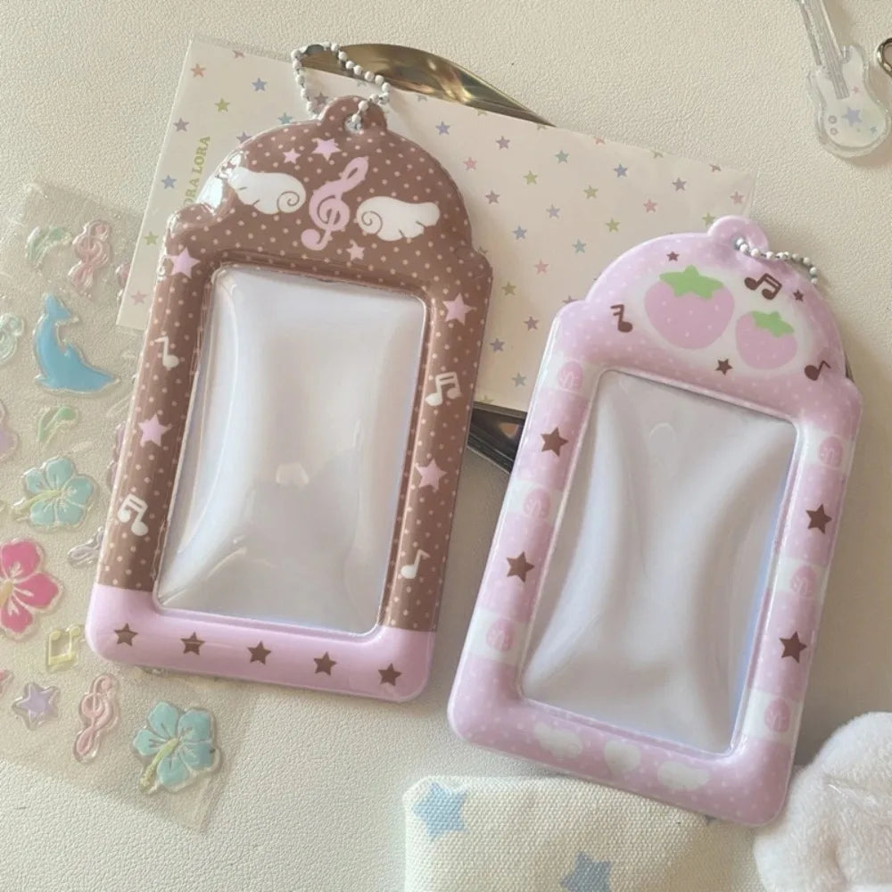 Cute Strawberry Card Holder 3 Inch Sweet Pink Kpop Photocard Holder Idol Photo Card Protective Sleeves Couple Photo Dispaly Case