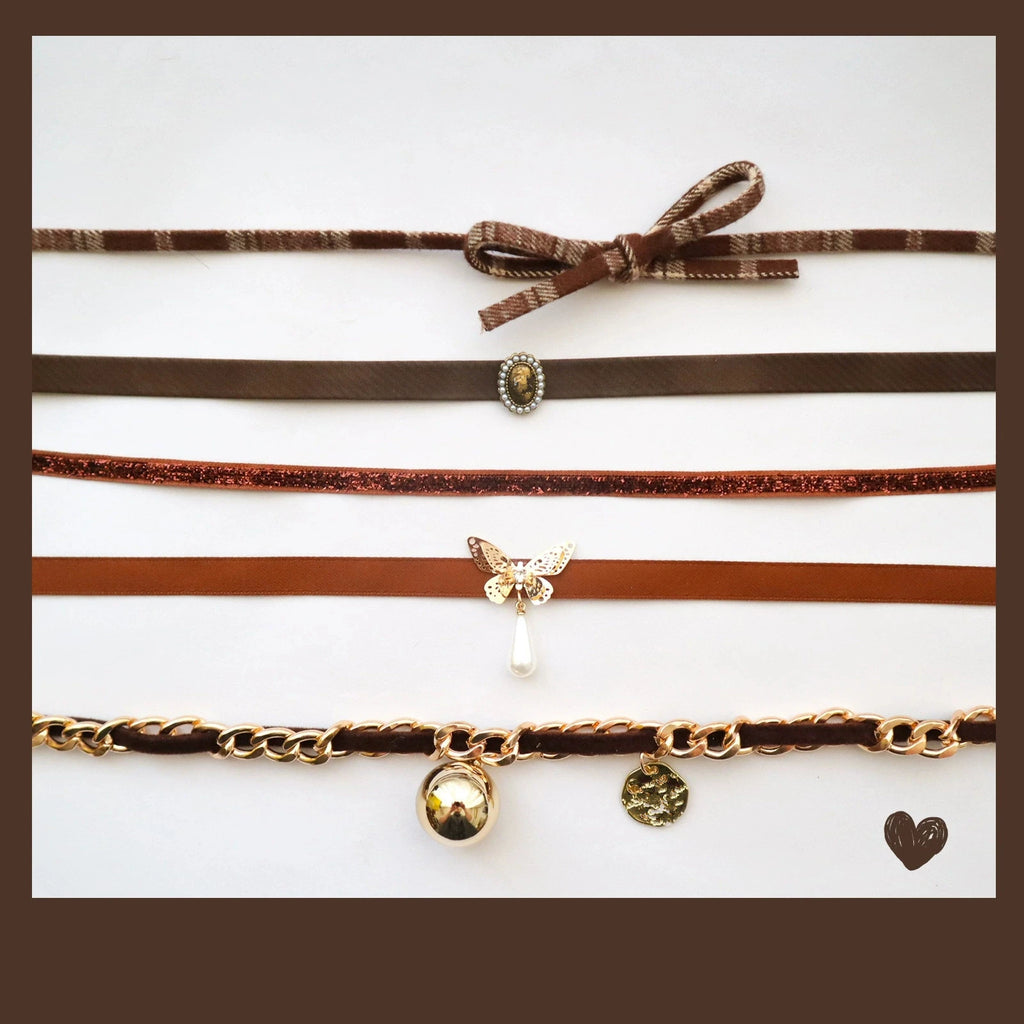 Vintage Butterfly & Bowknot Pendant Brown Choker Necklace | Inspired by Wonyoung