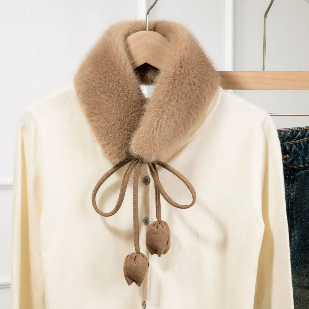 Sweet Rabbit Fur Earmuffs Multi Functional Headband Warm Scarf Tulip Flower Tether Neckerchief Fur Neck Warmer Daily Use