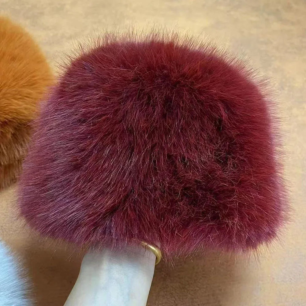 New Fluffy Fur Women's Winter Hat Winter Snow Ski Cap Female Faux Fur Thick Warm Windproof Hat Russian Hat Mink Fisherman's Hat