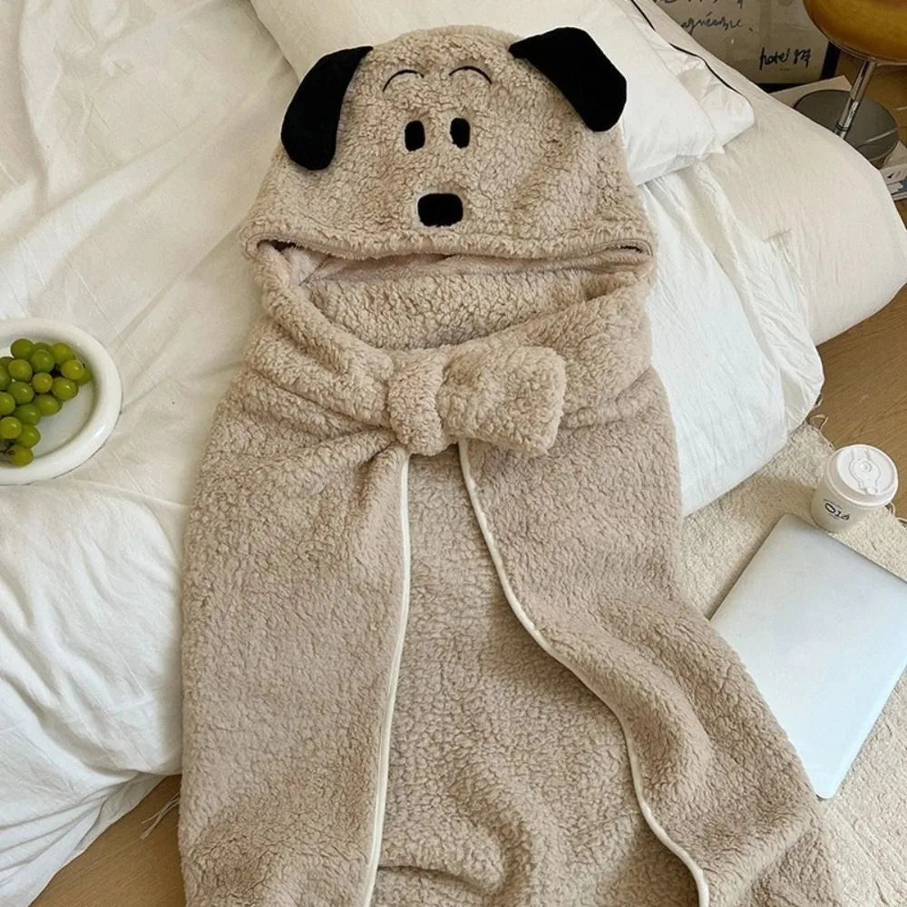 Winter Kawaii Bear Hooded Blanket Soft Keep Warm Blanket Shawl Throw Blanket Fleece Material Wearable Blanket Winter Season