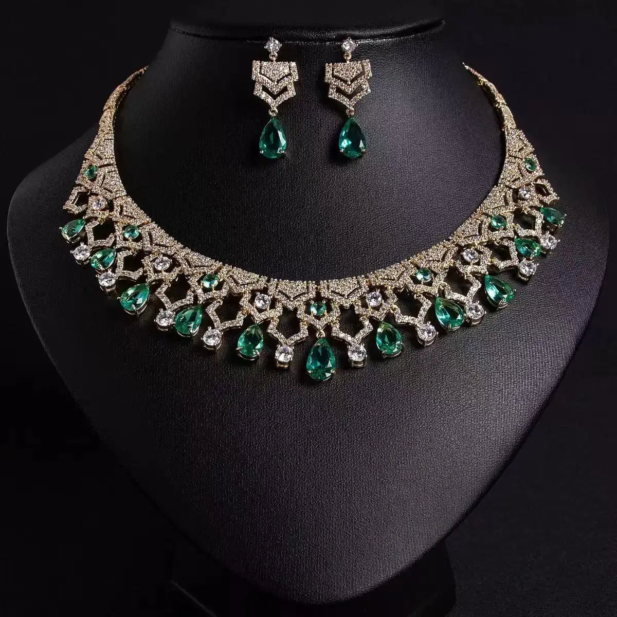 Oil Painting CZ Necklace & Earrings Jewelry Set | Inspired by Esra Bilgiç