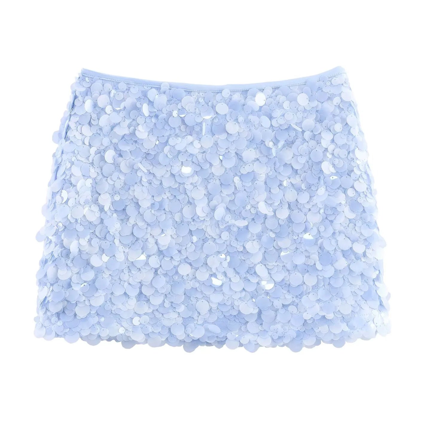 Women Fashion With Sequined Solid Side Zipper Mini Skirt Vintage High Waist Female Chic Lady Skirts