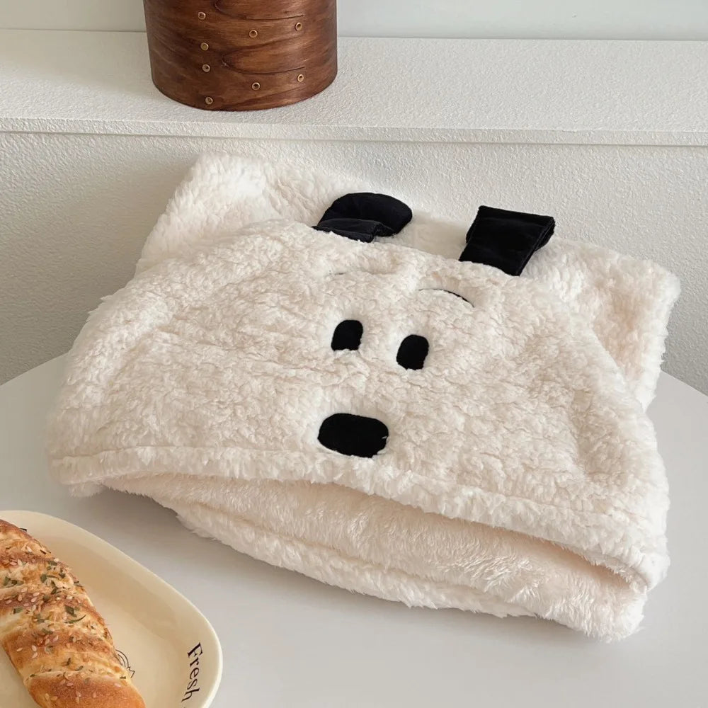 Winter Kawaii Bear Hooded Blanket Soft Keep Warm Blanket Shawl Throw Blanket Fleece Material Wearable Blanket Winter Season