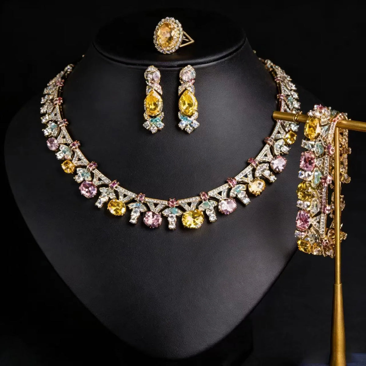 Oil Painting CZ Necklace & Earrings Jewelry Set | Inspired by Esra Bilgiç