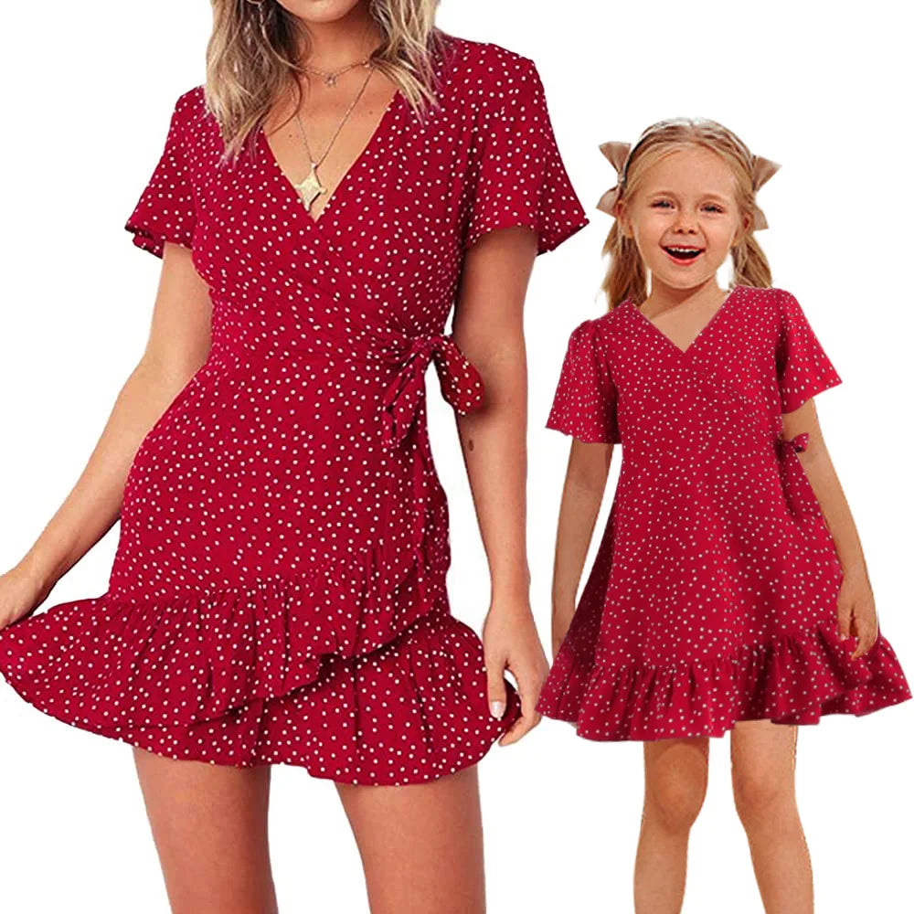 Polka Dot Ruffle Trim Short Sleeve Mini Dress Mother & Daughter Matching Set | Inspired by Beren Saat