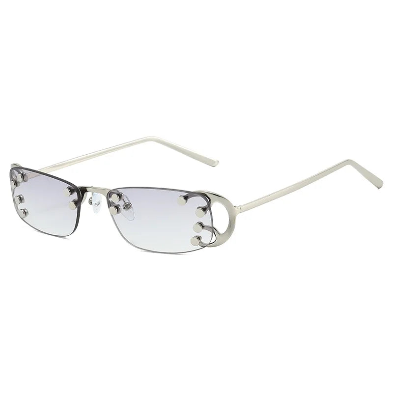 small square rivet alloy sunglasses women new fashion gradient hollow frame elegant sun glasses ladies outdoor driving shades