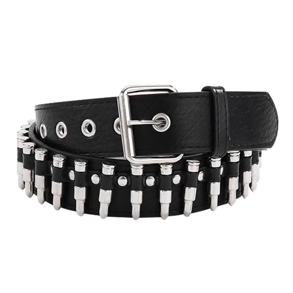 Fashion Sturdy Punk Bullet Rivet Belt Men Women Punk Hardware Jeans Belt Y2K Leather Waistband Women's Bullet Belt Accessories