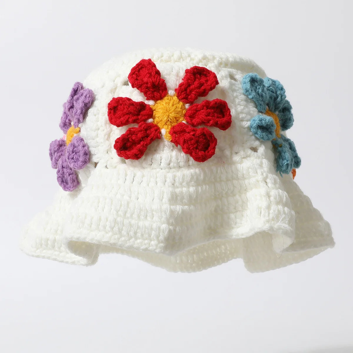 2023 Autumn New Crochet Korean Handmade Bucket Hat Women Weaving Knitted Hat  Fashion Flowers Autumn Winter Beanies Basin Cap