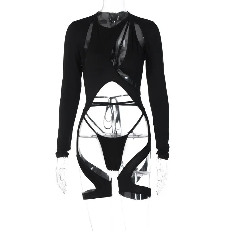 Women's Tight Jumpsuit with Belt Hollow out Design High Waist ort Pants Polyester Fiber Street Sle Summer
