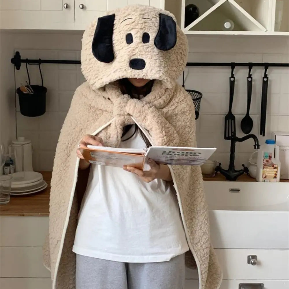 Winter Kawaii Bear Hooded Blanket Soft Keep Warm Blanket Shawl Throw Blanket Fleece Material Wearable Blanket Winter Season