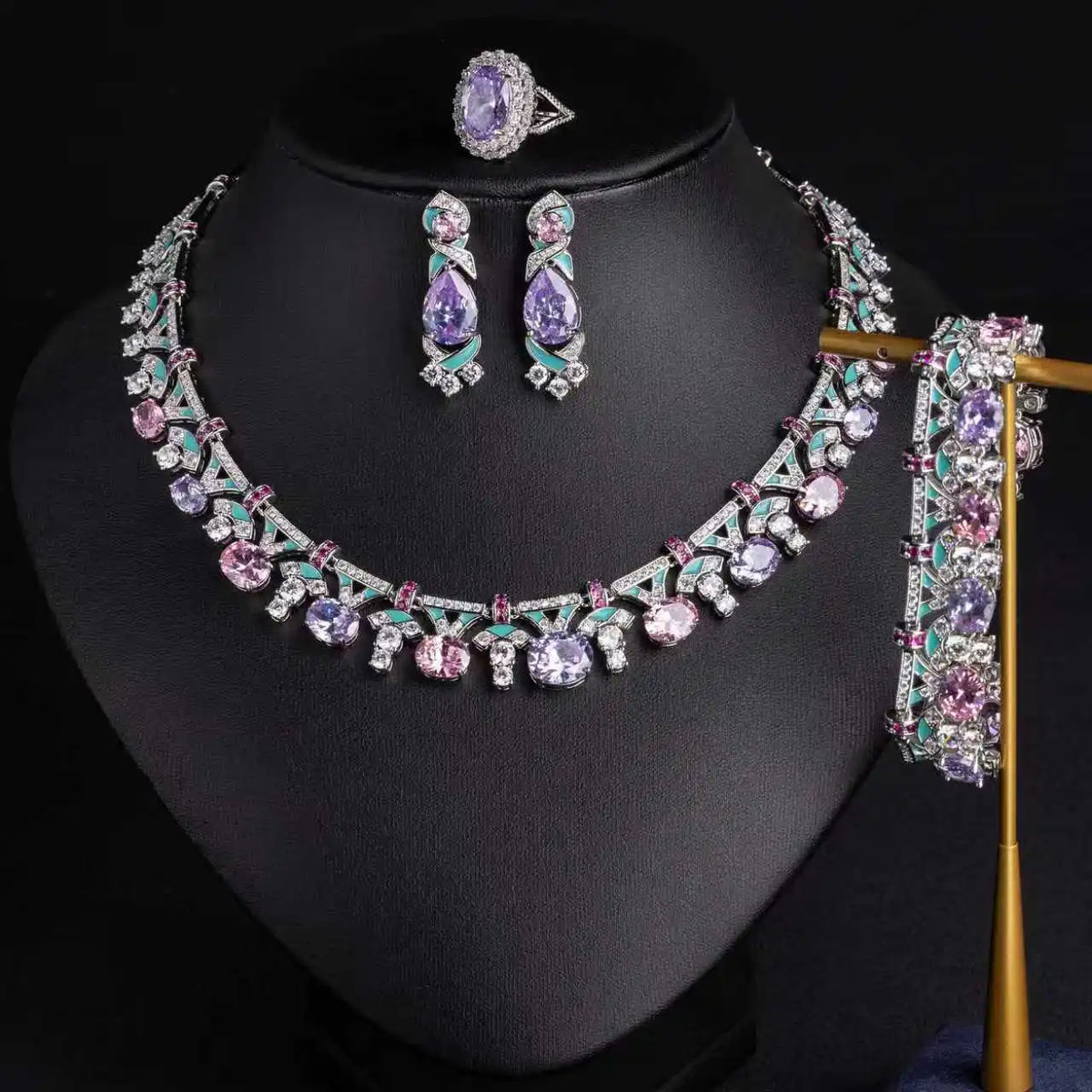 Oil Painting CZ Necklace & Earrings Jewelry Set | Inspired by Esra Bilgiç