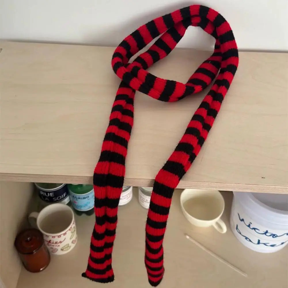 Korean Knitted Slim Long Scarf Y2K Harajuku Decorative Neckerchief Stripe Neck Women Narrow Long Scarf Choker Lady Accessories