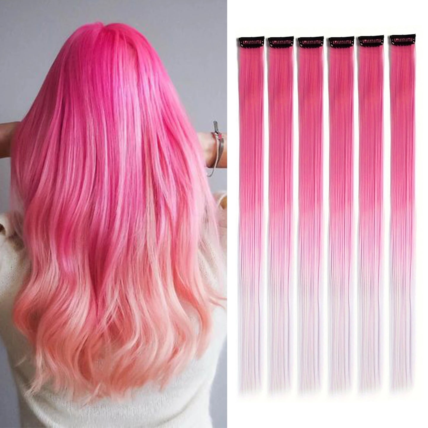 Clip in Hair Extensions Colored Party Highlights 22 inches 6pcs/pack Multi-colors Straight Hair Synthetic Hairpieces Royal Blue