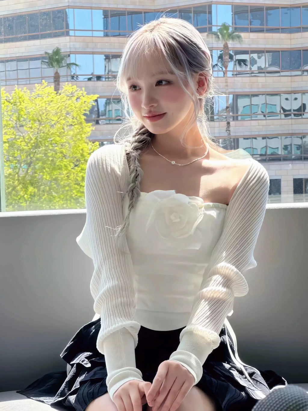 Drawstring Knit Mesh Cardigan Cover-Up | Inspired by Wonyoung
